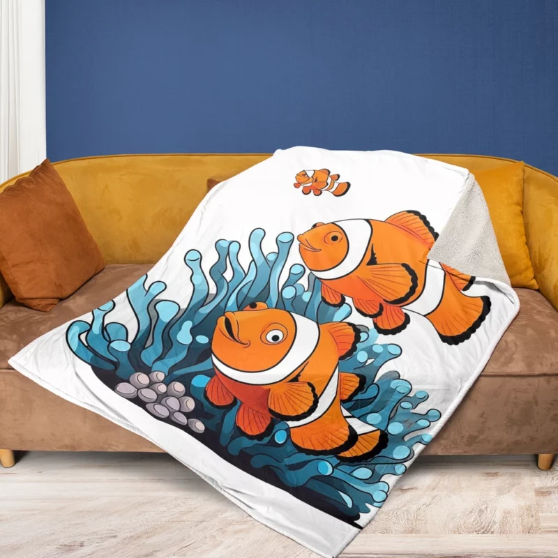 Two Clownfish Swimming Fleece Blanket 1