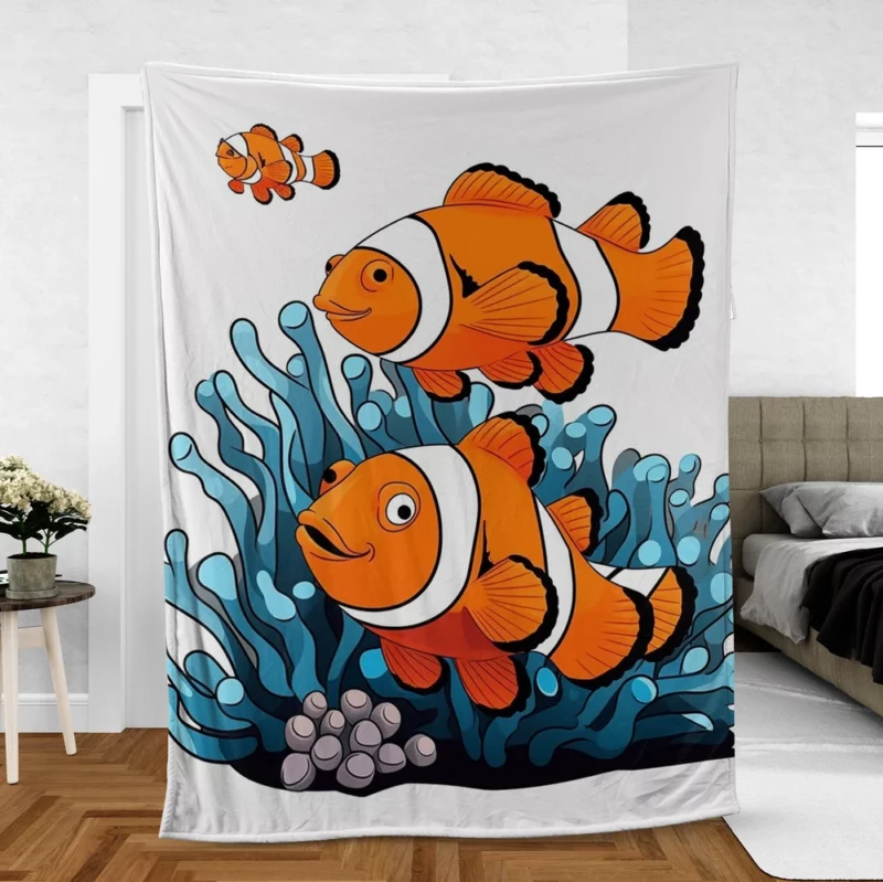 Two Clownfish Swimming Fleece Blanket