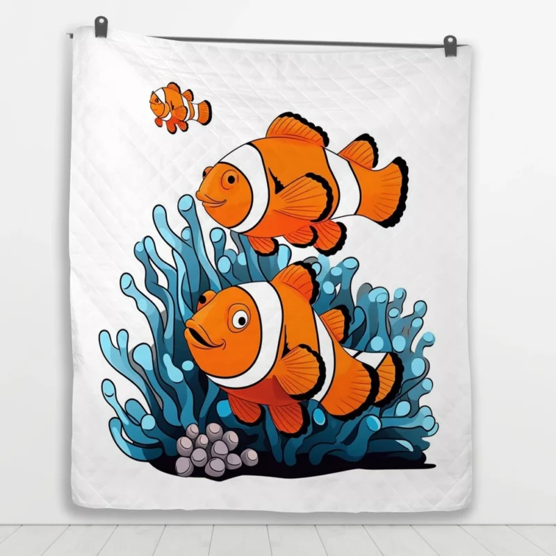 Two Clownfish Swimming Quilt Blanket 1