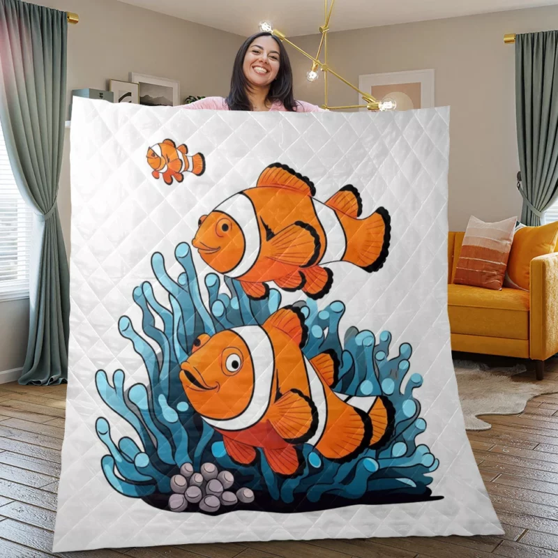 Two Clownfish Swimming Quilt Blanket