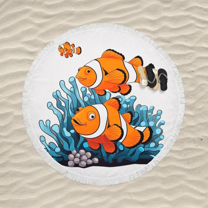 Two Clownfish Swimming Round Beach Towel