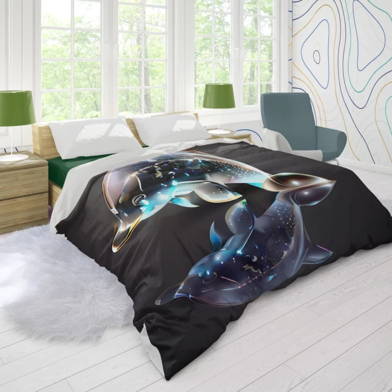 Two Dolphins Jumping Duvet Cover