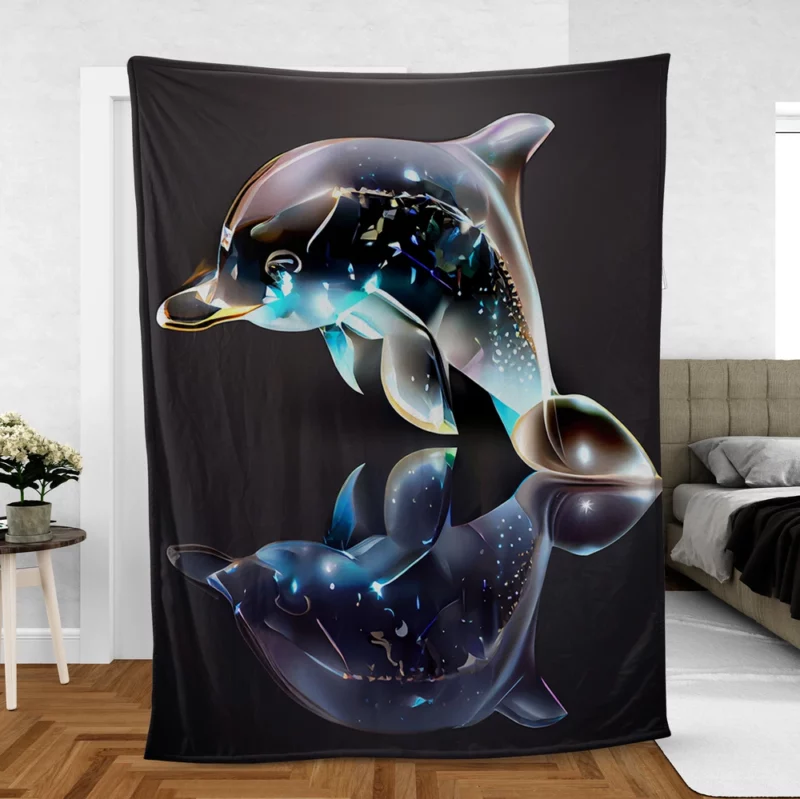 Two Dolphins Jumping Fleece Blanket