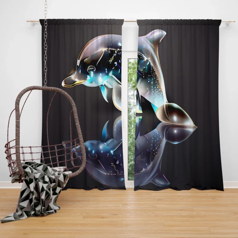 Two Dolphins Jumping Window Curtain