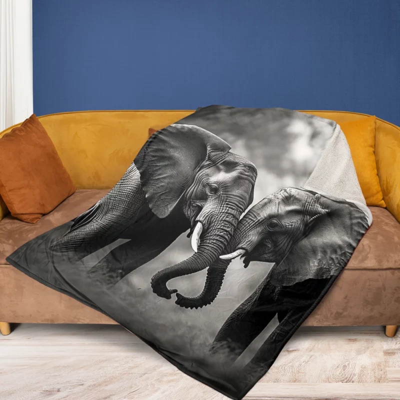 Two Elephants in Love Fleece Blanket 1