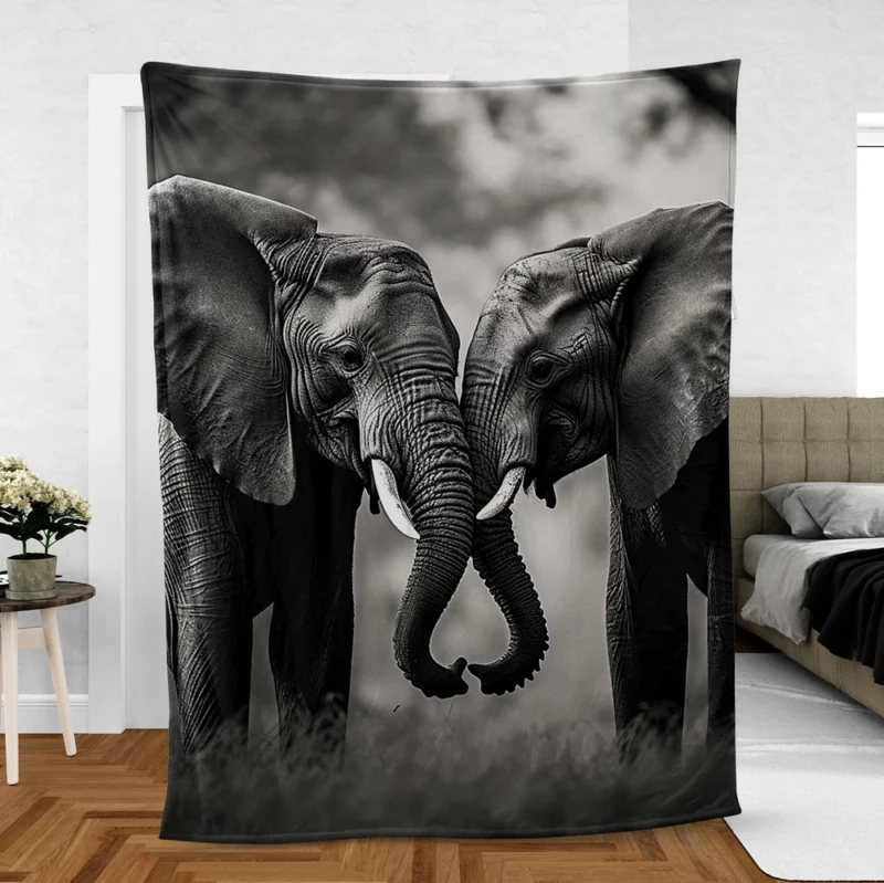 Two Elephants in Love Fleece Blanket