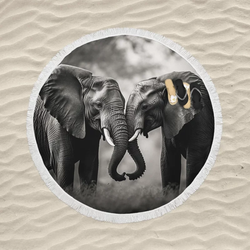 Two Elephants in Love Round Beach Towel