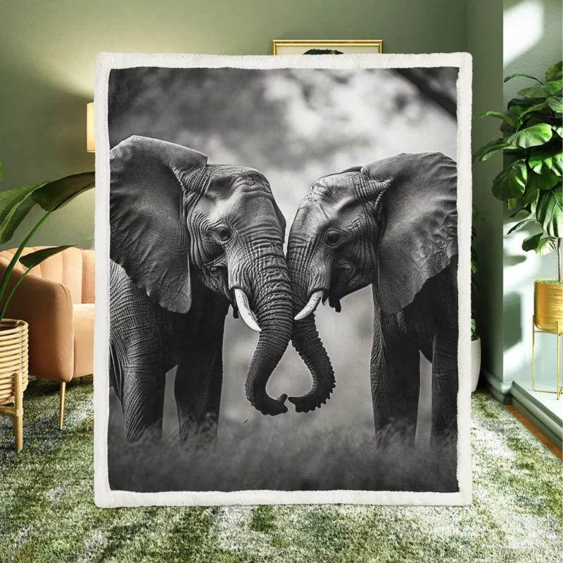 Two Elephants in Love Sherpa Fleece Blanket