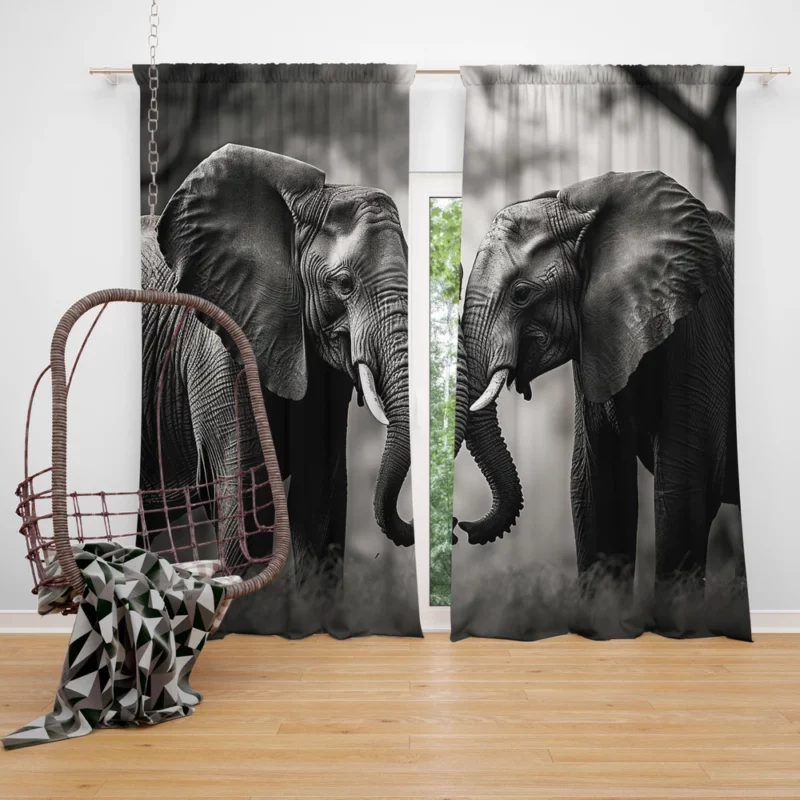 Two Elephants in Love Window Curtain