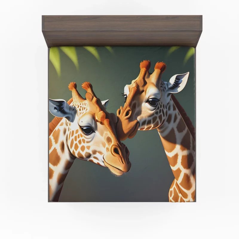 Two Giraffes Touching Heads Fitted Sheet