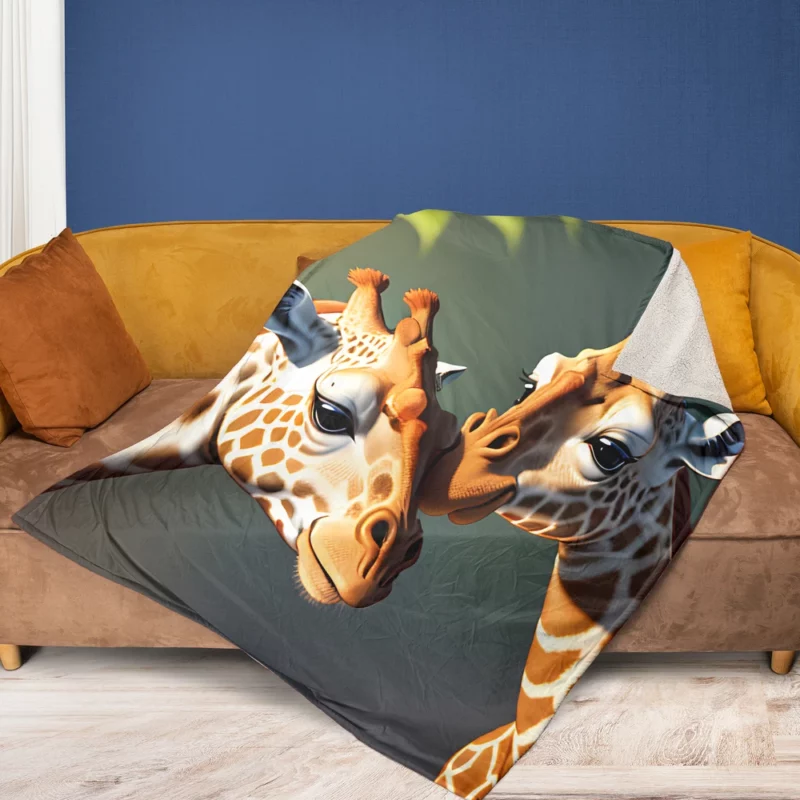 Two Giraffes Touching Heads Fleece Blanket 1