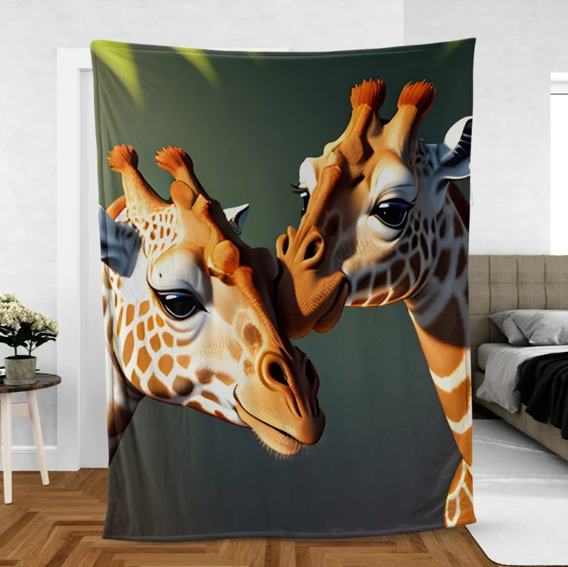 Two Giraffes Touching Heads Fleece Blanket