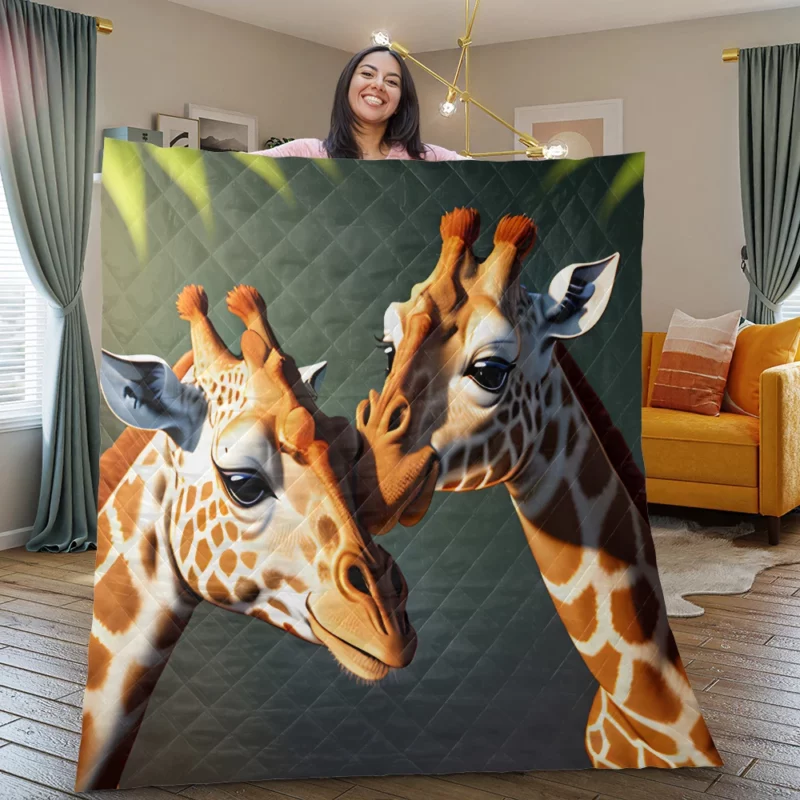 Two Giraffes Touching Heads Quilt Blanket