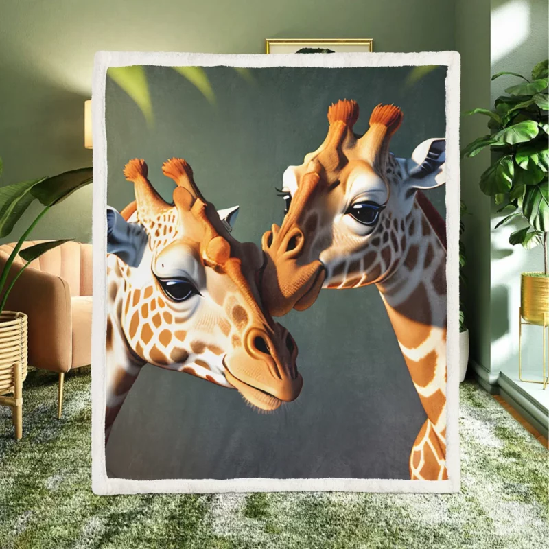 Two Giraffes Touching Heads Sherpa Fleece Blanket