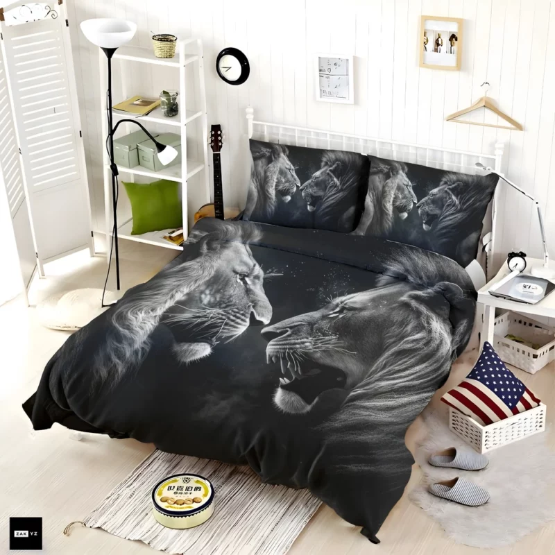 Two Lions Fighting Portrait Bedding Set