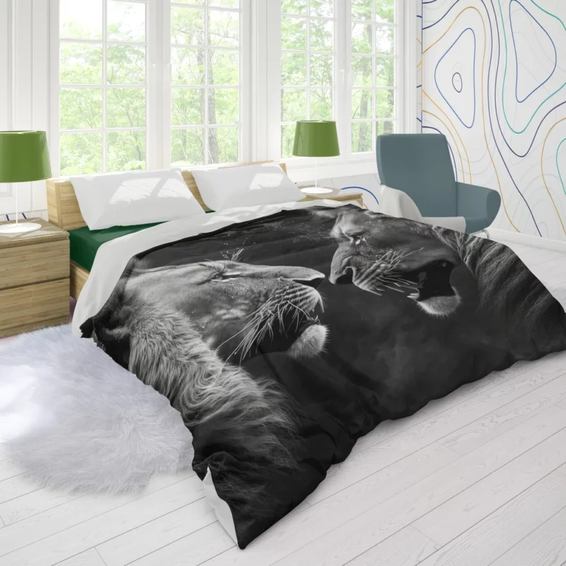 Two Lions Fighting Portrait Duvet Cover