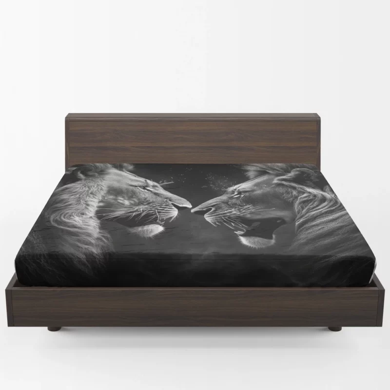 Two Lions Fighting Portrait Fitted Sheet 1