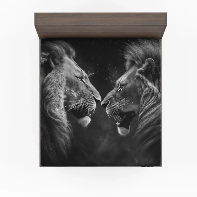 Two Lions Fighting Portrait Fitted Sheet