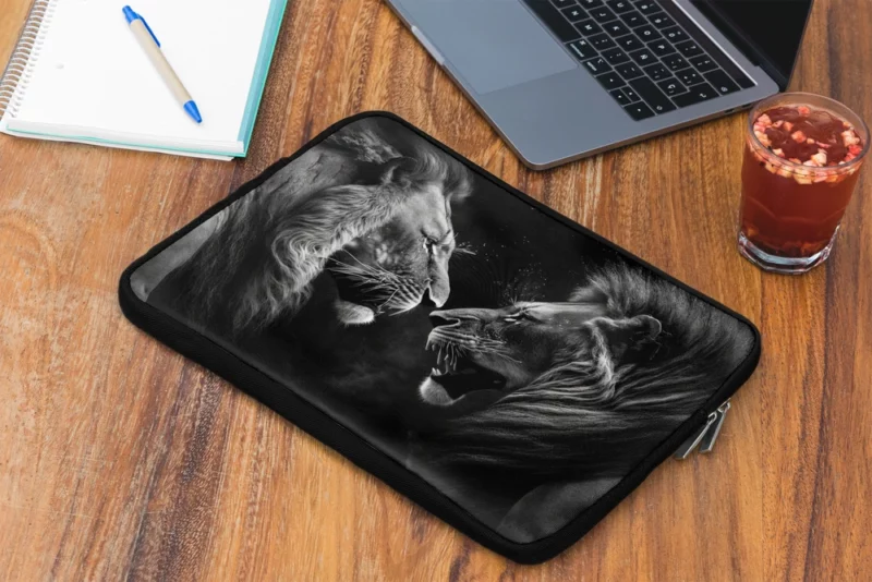 Two Lions Fighting Portrait Laptop Sleeve 2