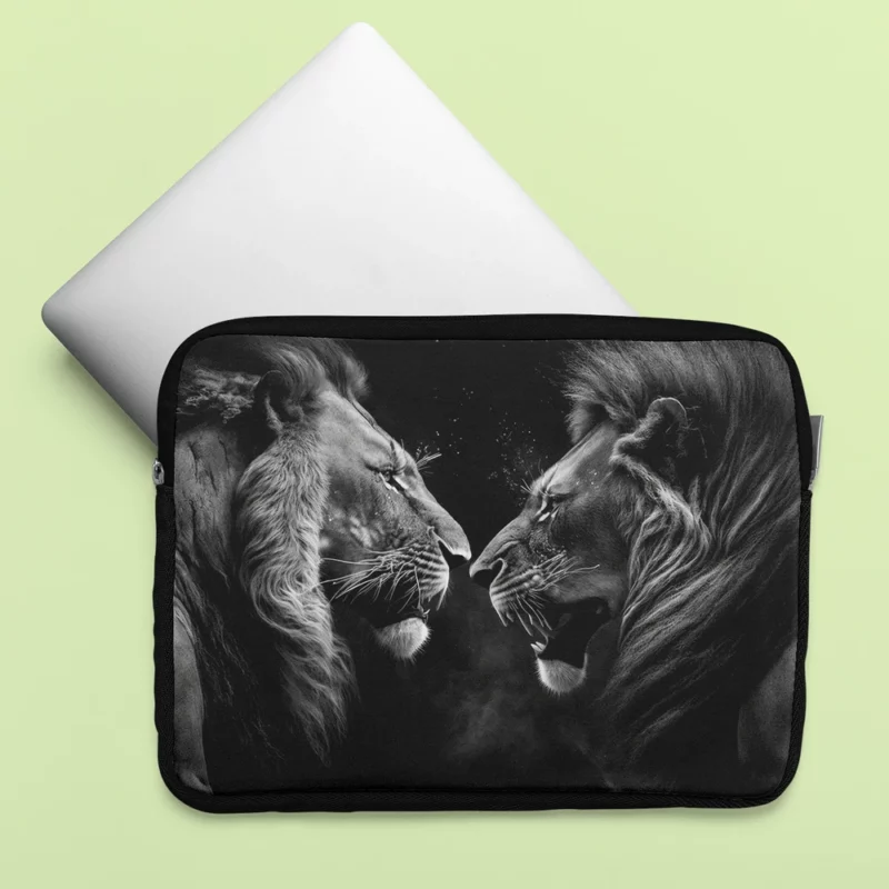 Two Lions Fighting Portrait Laptop Sleeve