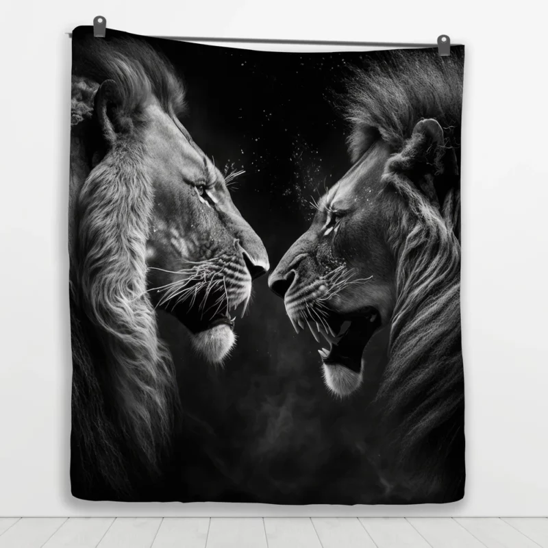 Two Lions Fighting Portrait Quilt Blanket 1