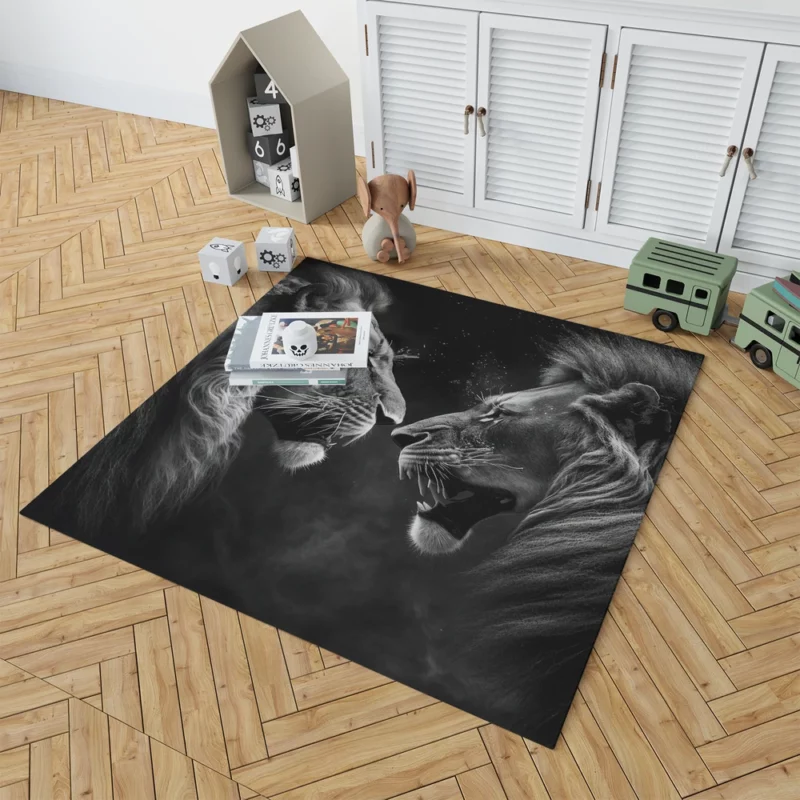 Two Lions Fighting Portrait Rug 1