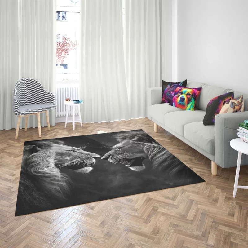 Two Lions Fighting Portrait Rug 2