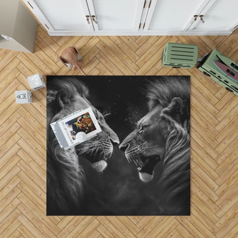 Two Lions Fighting Portrait Rug