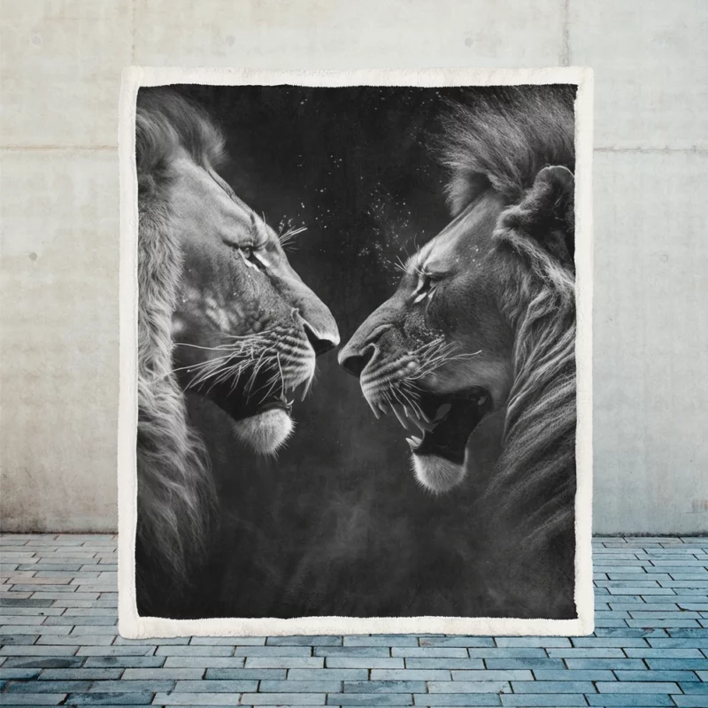 Two Lions Fighting Portrait Sherpa Fleece Blanket