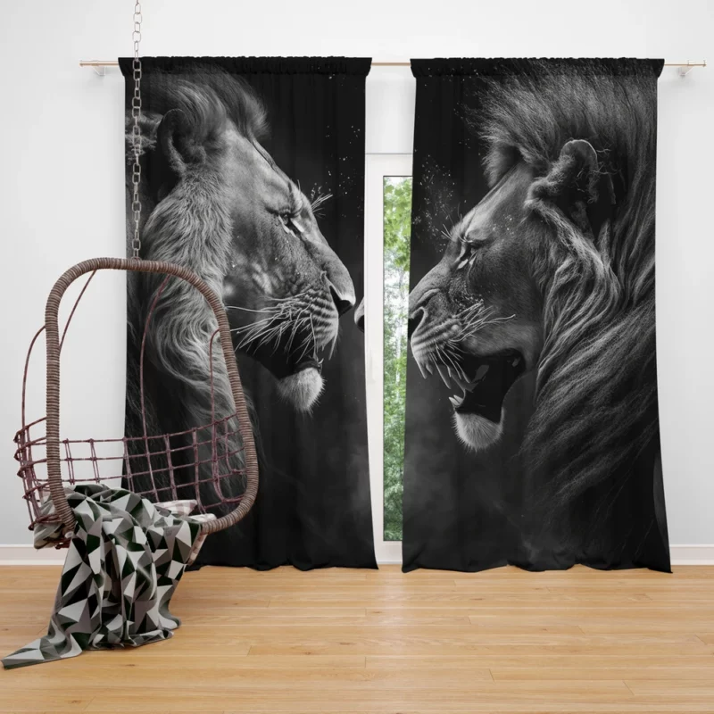 Two Lions Fighting Portrait Window Curtain