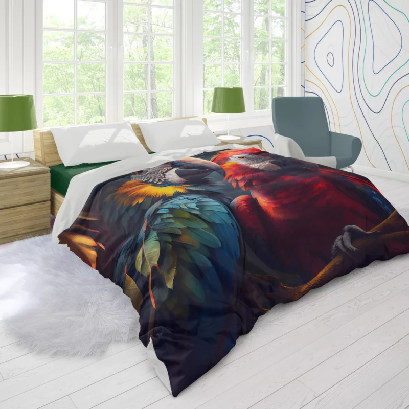 Two Macaws in Forest Painting Duvet Cover