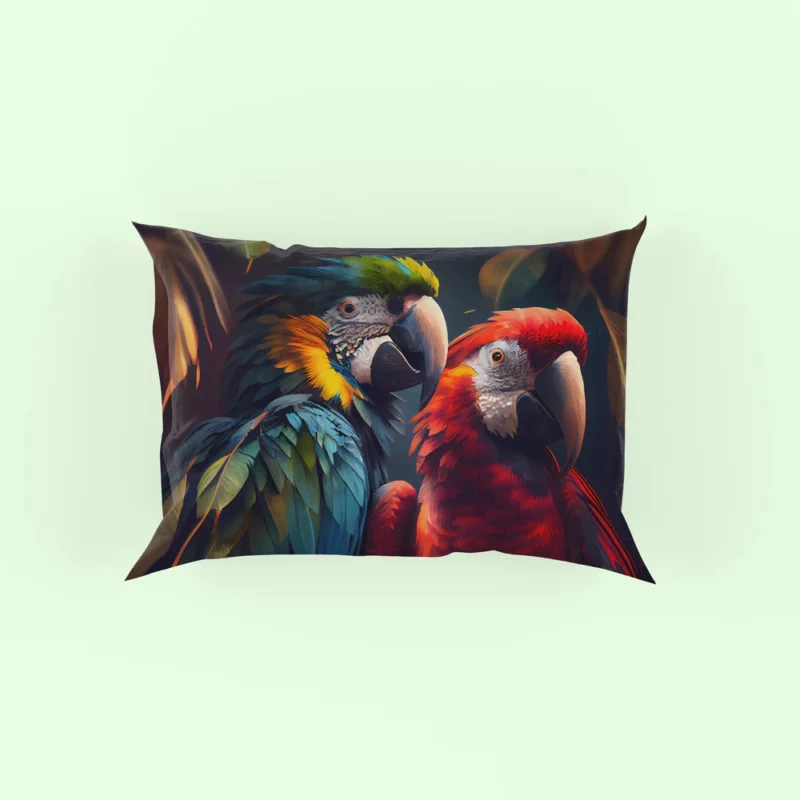 Two Macaws in Forest Painting Pillow Case