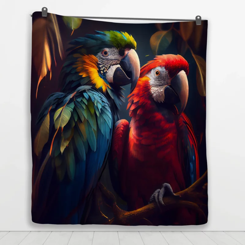 Two Macaws in Forest Painting Quilt Blanket 1