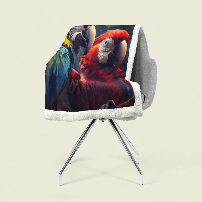 Two Macaws in Forest Painting Sherpa Fleece Blanket 1