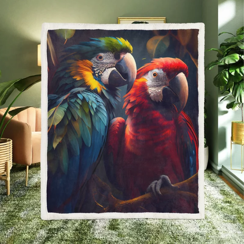 Two Macaws in Forest Painting Sherpa Fleece Blanket