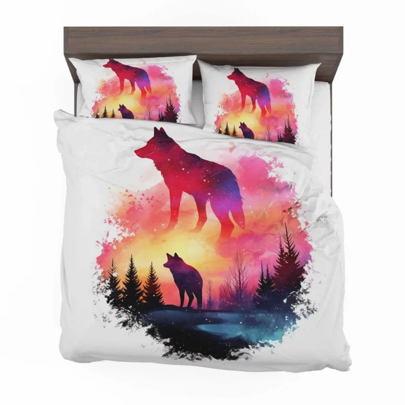 Two Wolves Standing in Sunset Light Bedding Set 2