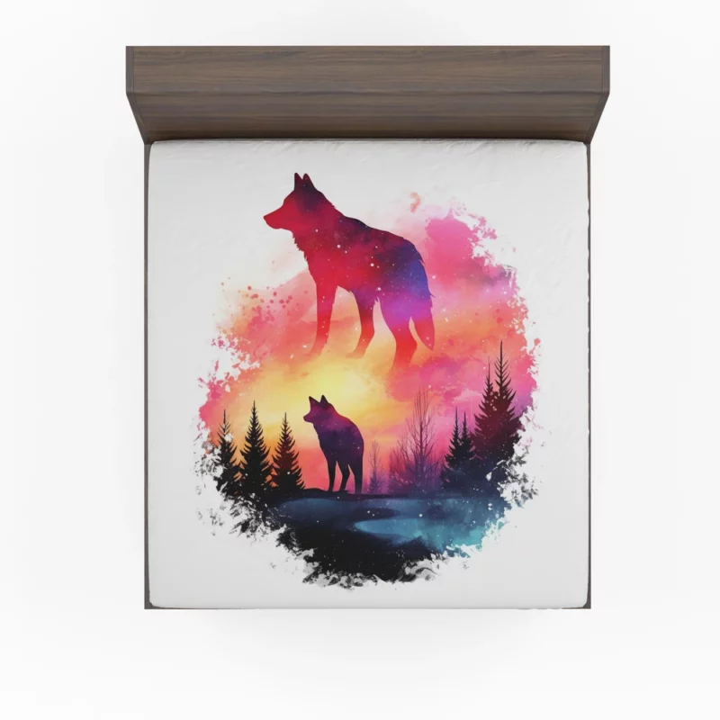 Two Wolves Standing in Sunset Light Fitted Sheet