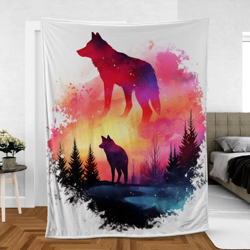 Two Wolves Standing in Sunset Light Fleece Blanket