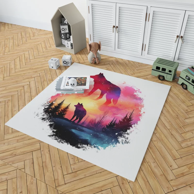 Two Wolves Standing in Sunset Light Rug 1