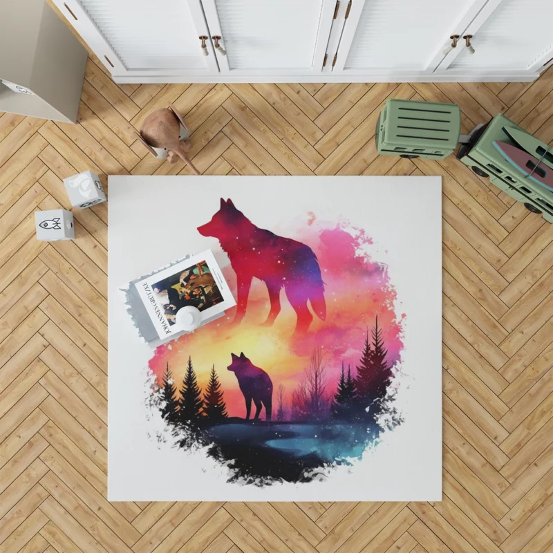 Two Wolves Standing in Sunset Light Rug