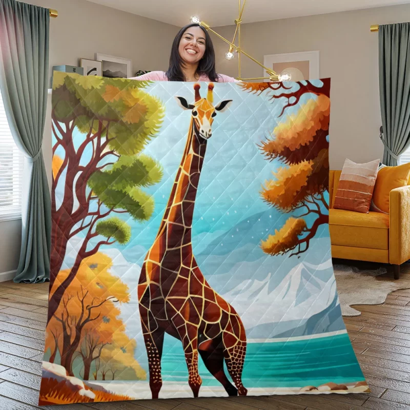 Vibrant 3D Giraffe Quilt Blanket