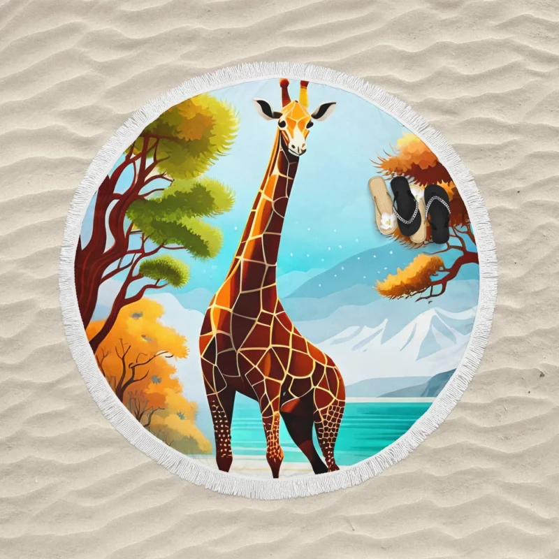 Vibrant 3D Giraffe Round Beach Towel