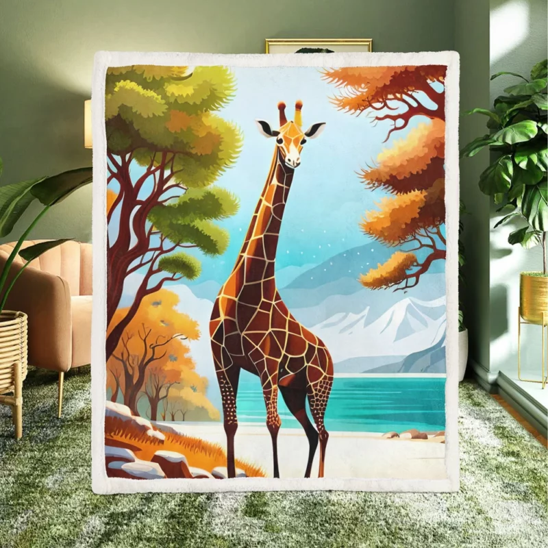 Vibrant 3D Giraffe Sherpa Fleece Blanket