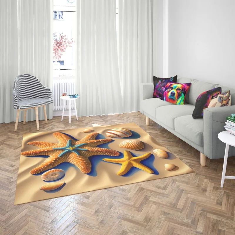 Vibrant Beach Starfish Art Rug 2