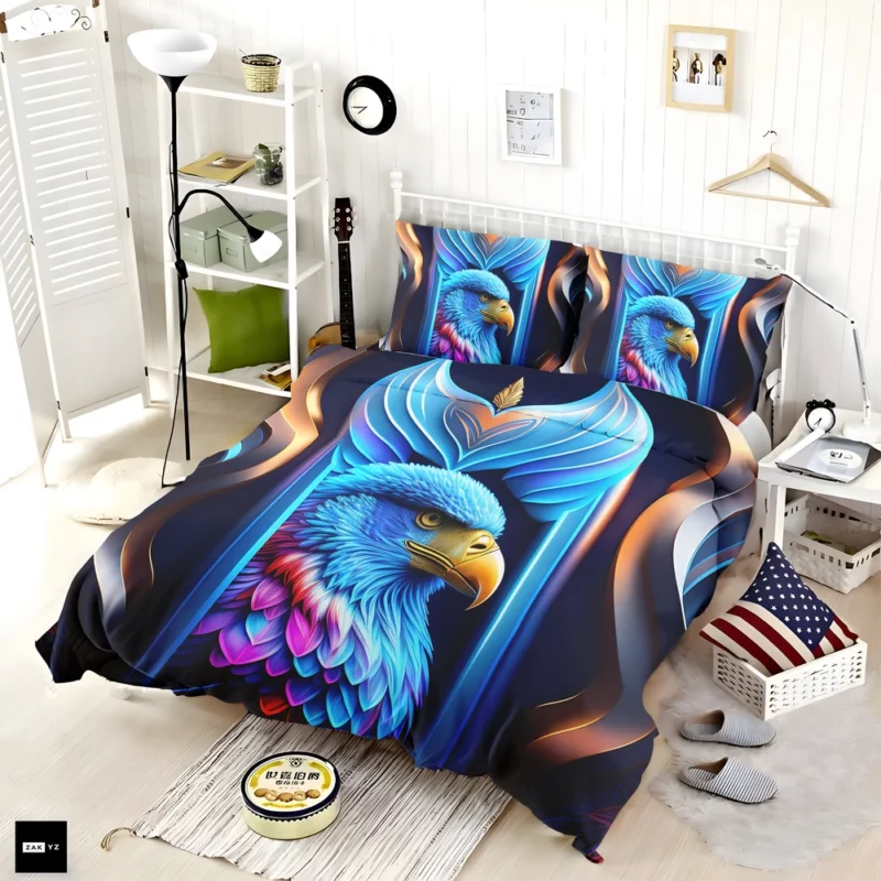 Vibrant Bird on Blue Background Bedding Set