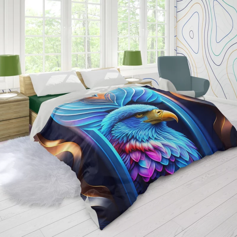 Vibrant Bird on Blue Background Duvet Cover