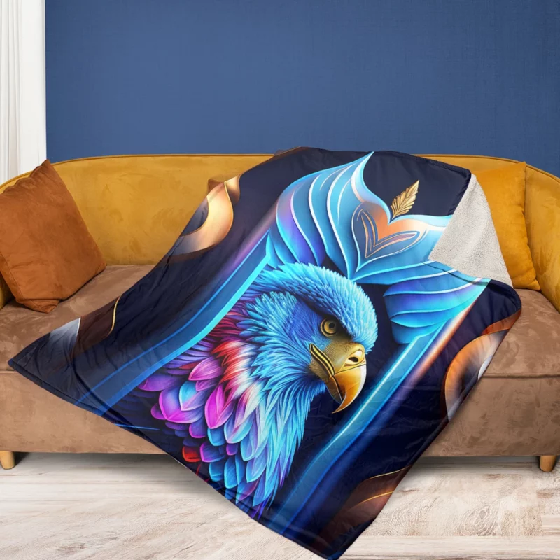 Vibrant Bird on Blue Background Fleece Blanket 1