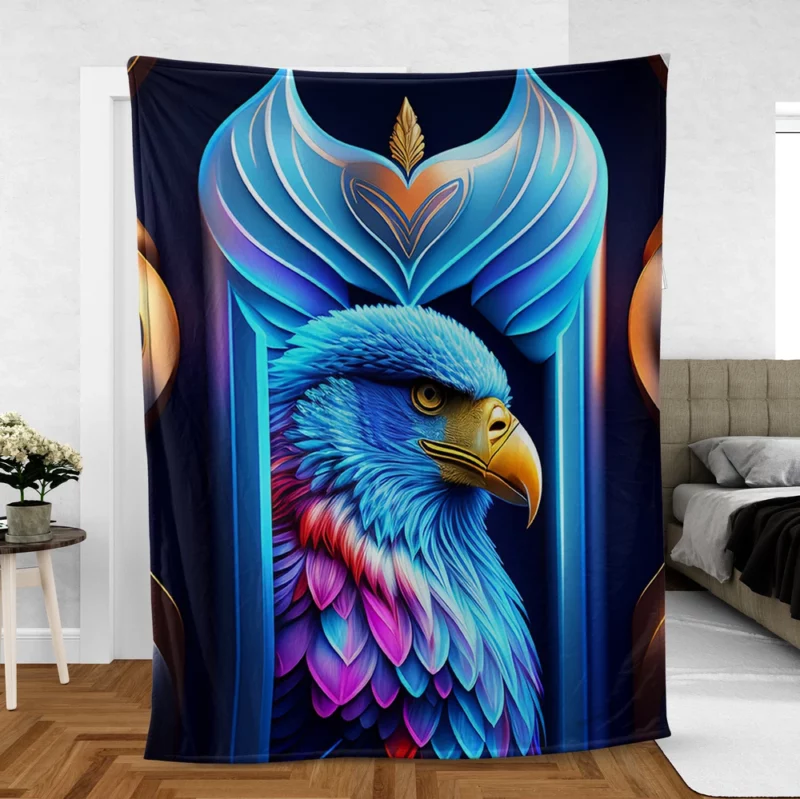 Vibrant Bird on Blue Background Fleece Blanket