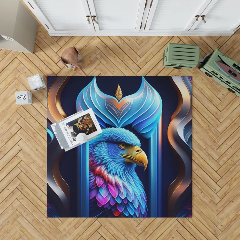 Vibrant Bird on Blue Background Rug