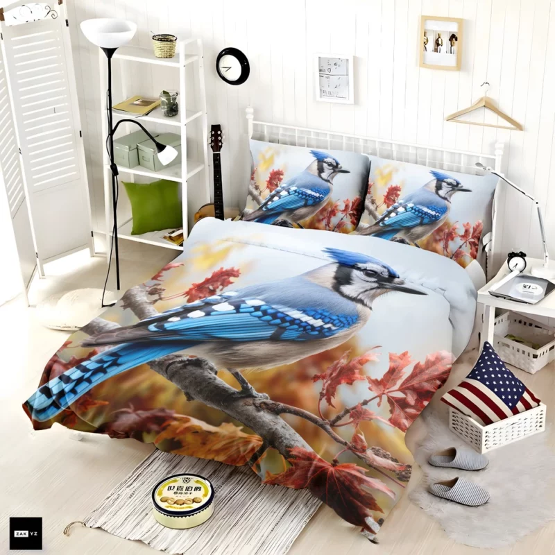 Vibrant Blue Jay Portrait Bedding Set